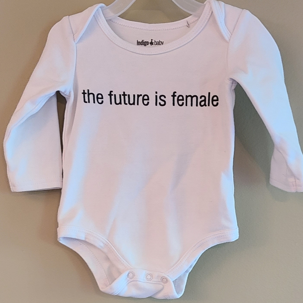 "The future is female" white long sleeved onesie/bodysuit